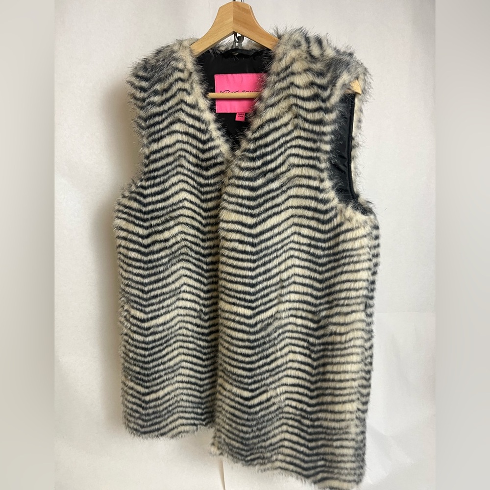 Betsey Johnson Black and White Faux Fur Vest
